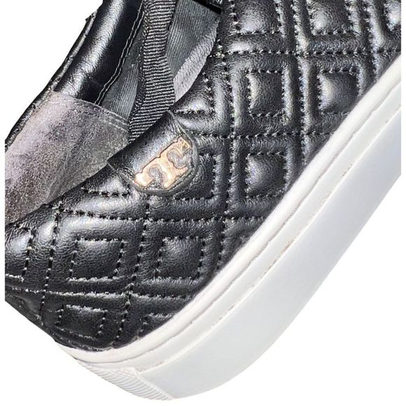🎁 Tory Burch Perfect Black Quilted Marion Leather Sneaker Size 7 - Picture 7 of 7